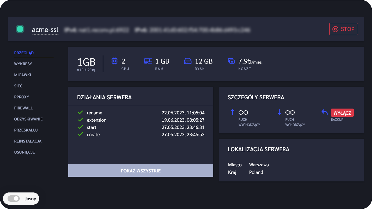 Dashboard cloud reconv lxc server overview